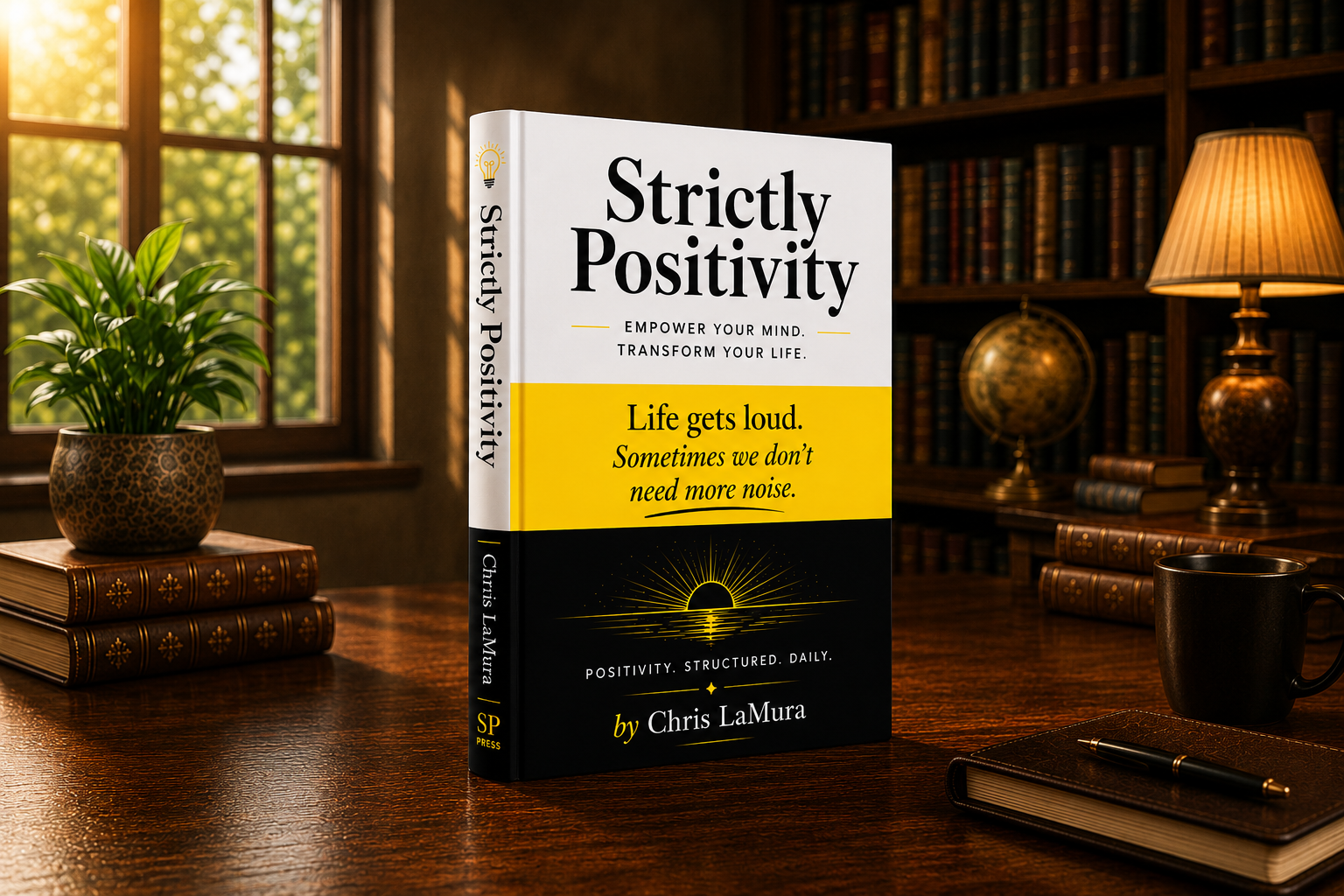 Strictly Positivity, the book, standing on a desk in a warm library